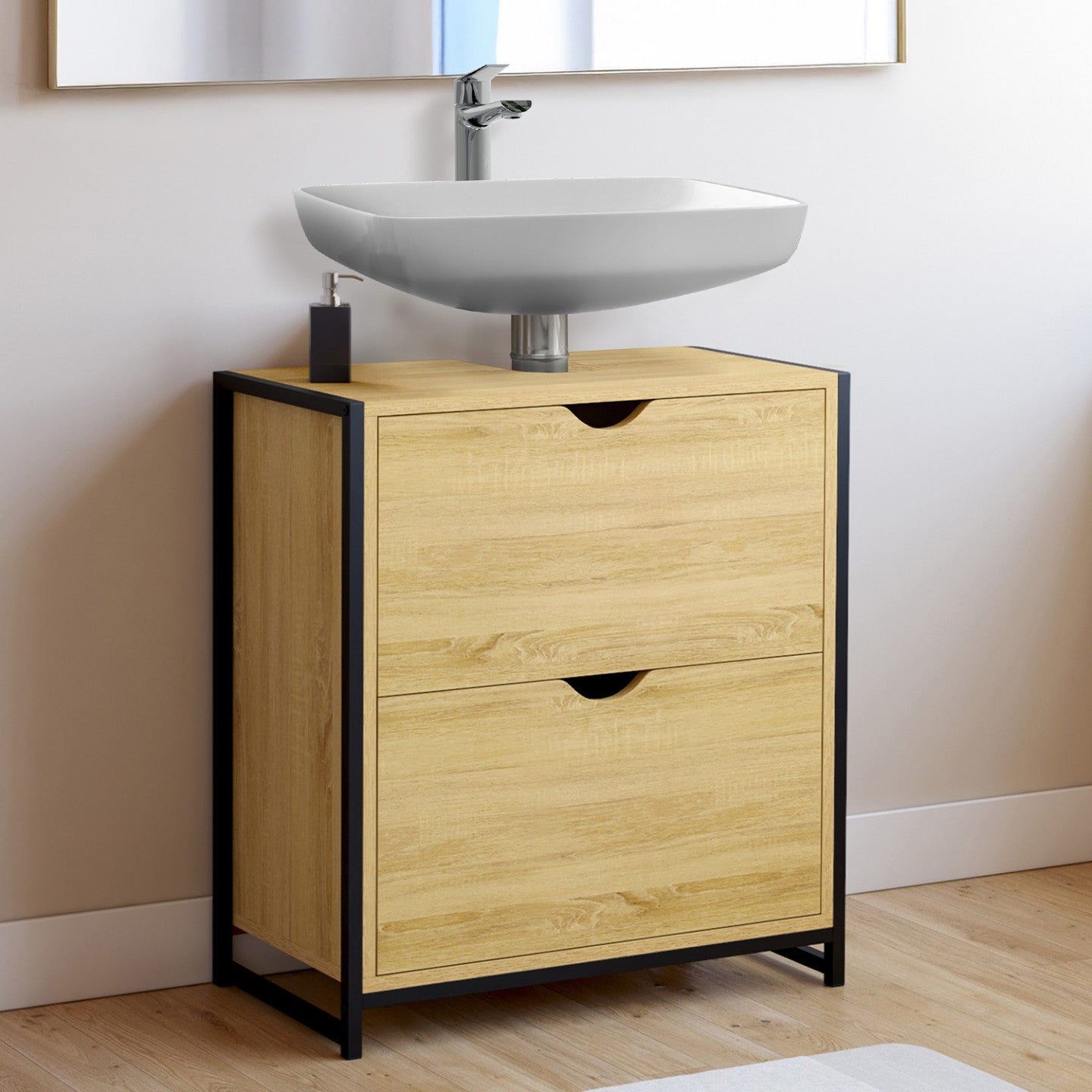 IDMarket - Mobile da bagno a 2 cassetti dal design industriale DETROIT