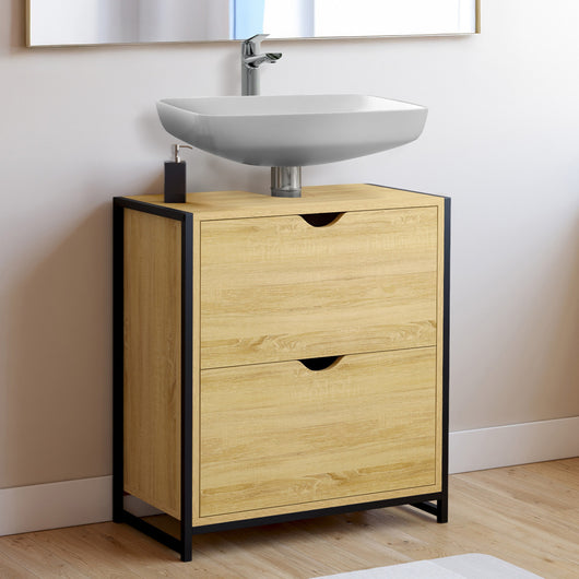 IDMarket - Mobile da bagno a 2 cassetti dal design industriale DETROIT
