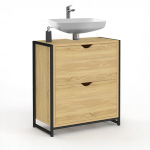 IDMarket - Mobile da bagno a 2 cassetti dal design industriale DETROIT