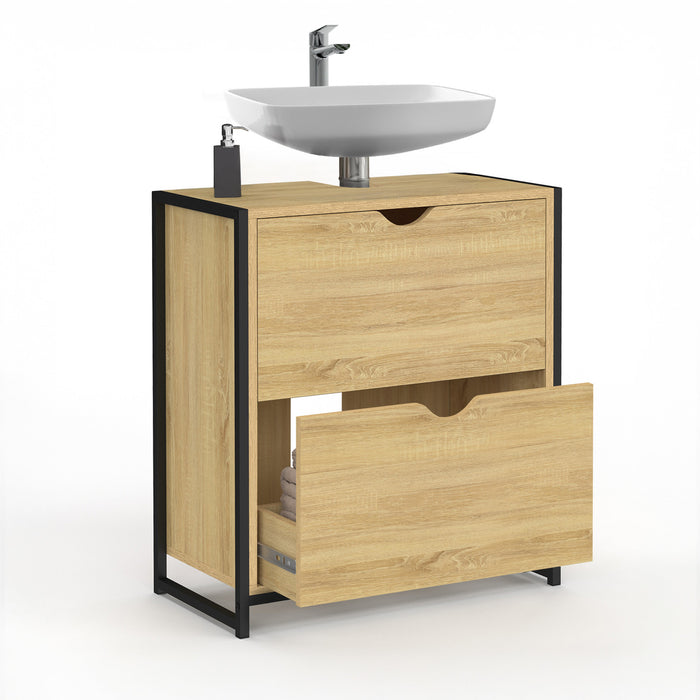 IDMarket - Mobile da bagno a 2 cassetti dal design industriale DETROIT
