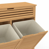 IDMarket - Mobile da bagno BEA in bambù 2 cesti estraibili per la biancheria 1 cassetto in tessuto ecru