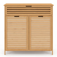 IDMarket - Mobile da bagno BEA in bambù 2 cesti estraibili per la biancheria 1 cassetto in tessuto ecru