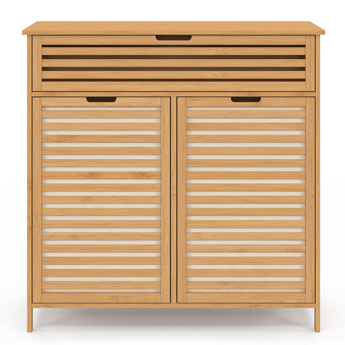 IDMarket - Mobile da bagno BEA in bambù 2 cesti estraibili per la biancheria 1 cassetto in tessuto ecru