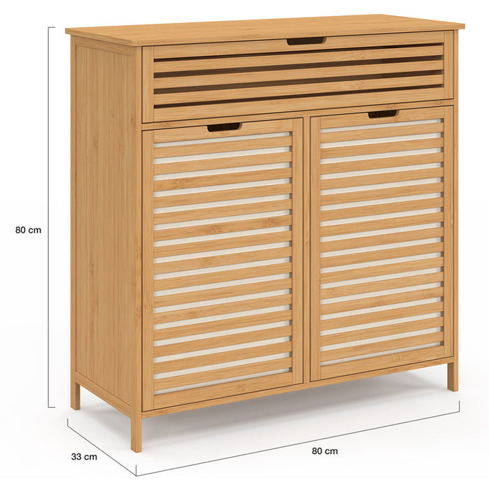 IDMarket - Mobile da bagno BEA in bambù 2 cesti estraibili per la biancheria 1 cassetto in tessuto ecru