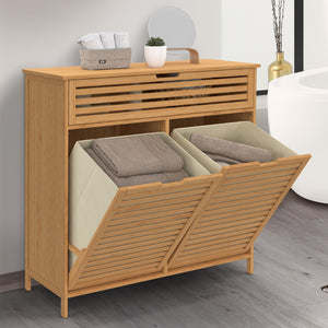 IDMarket - Mobile da bagno BEA in bambù 2 cesti estraibili per la biancheria 1 cassetto in tessuto ecru