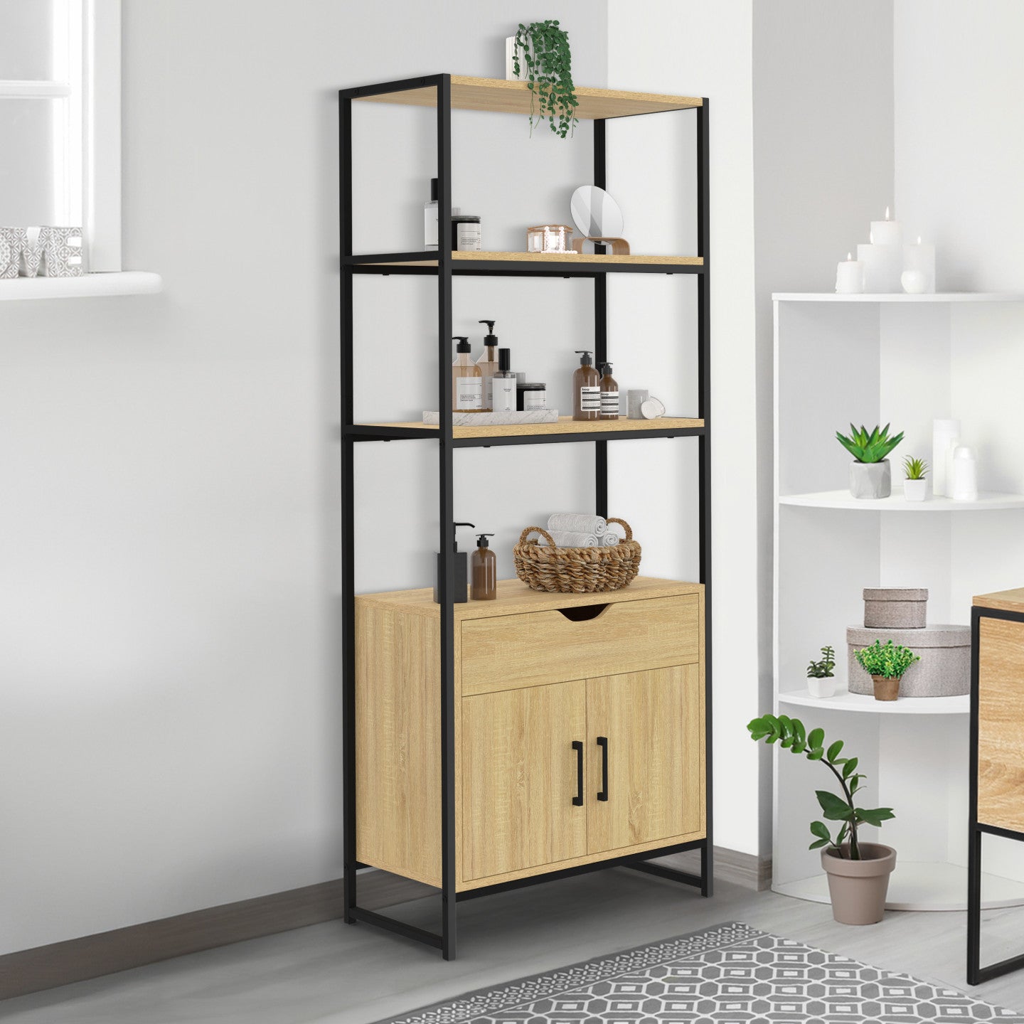 IDMarket - Mobile da bagno DETROIT 3 ripiani 1 armadio 1 cassetto design industriale