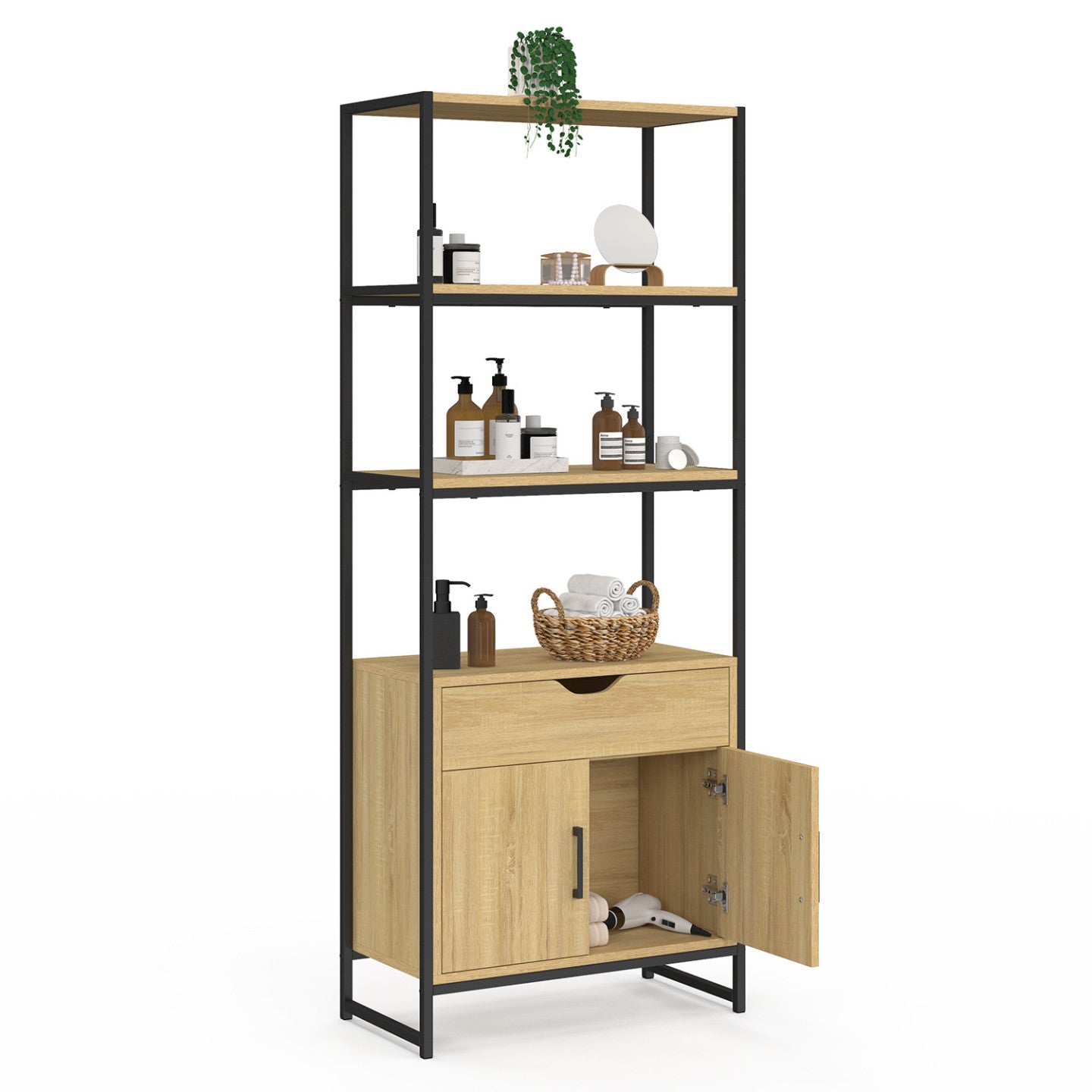 IDMarket - Mobile da bagno DETROIT 3 ripiani 1 armadio 1 cassetto design industriale