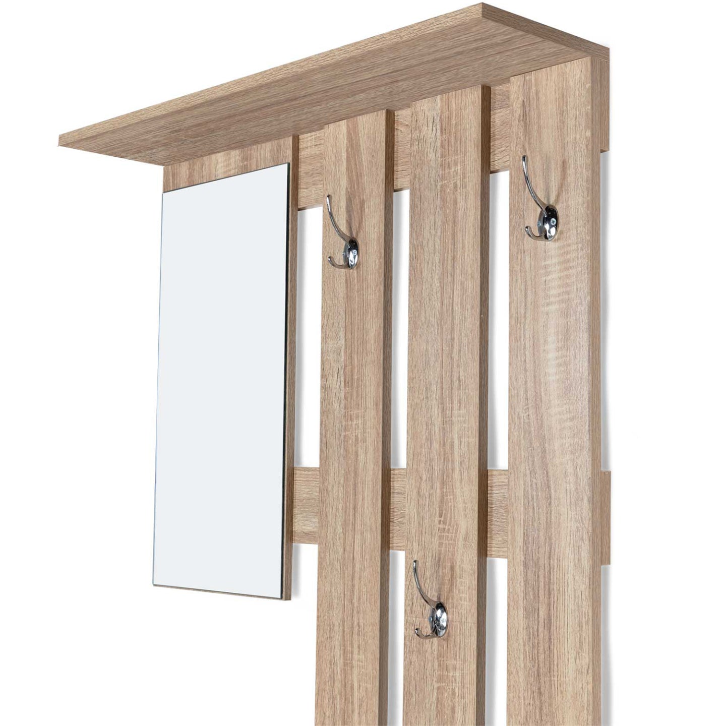 IDMarket - Mobile da ingresso, appendiabiti con specchio, design in legno faggio e ante bianco PAULIN