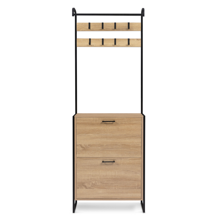 IDMarket - Mobile da ingresso, appendiabiti e scarpiera 2 ante di design industriale DETROIT