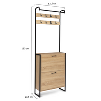 IDMarket - Mobile da ingresso, appendiabiti e scarpiera 2 ante di design industriale DETROIT