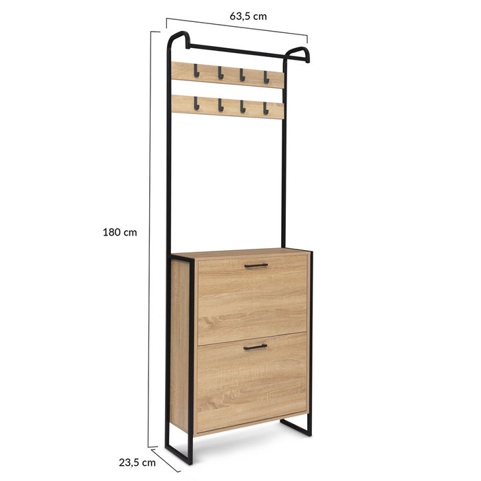 IDMarket - Mobile da ingresso, appendiabiti e scarpiera 2 ante di design industriale DETROIT