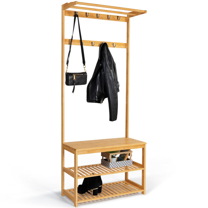 IDMarket - Mobile da ingresso, appendiabiti e scarpiere in bambù LANA