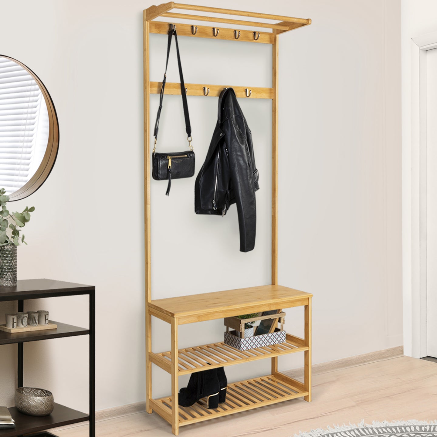 IDMarket - Mobile da ingresso, appendiabiti e scarpiere in bambù LANA