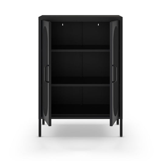 Mobile in metallo Diora nero con ante reticolate 70x40x100H – Design industriale, anima versatile