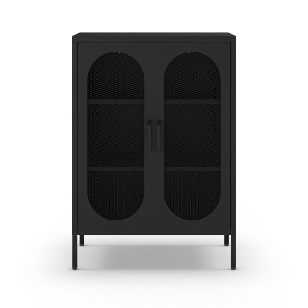 Mobile in metallo Diora nero con ante reticolate 70x40x100H – Design industriale, anima versatile