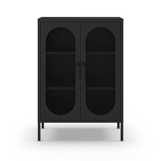 Mobile in metallo Diora nero con ante reticolate 70x40x100H – Design industriale, anima versatile