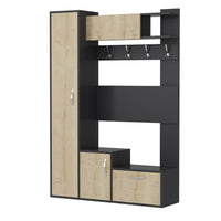 Mobile ingresso antracite frontali rovere con scarpiere e appendiabiti Seina