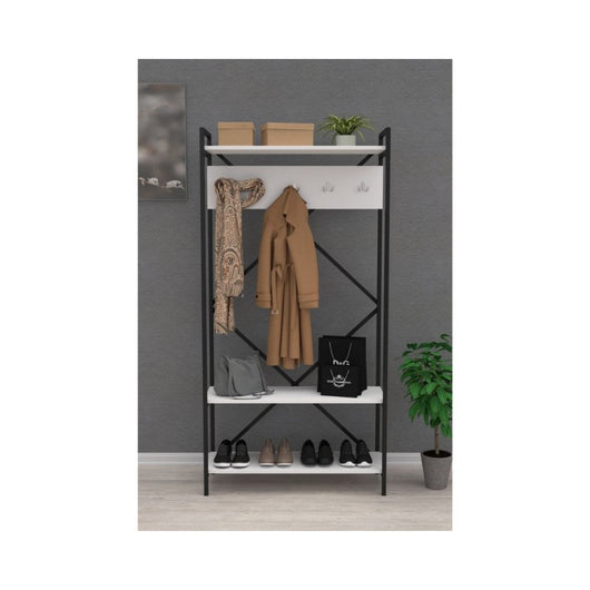 Mobile ingresso appendiabiti struttura in metallo e ripiani bianco Navis