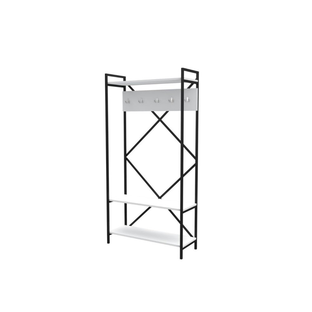 Mobile ingresso appendiabiti struttura in metallo e ripiani bianco Navis