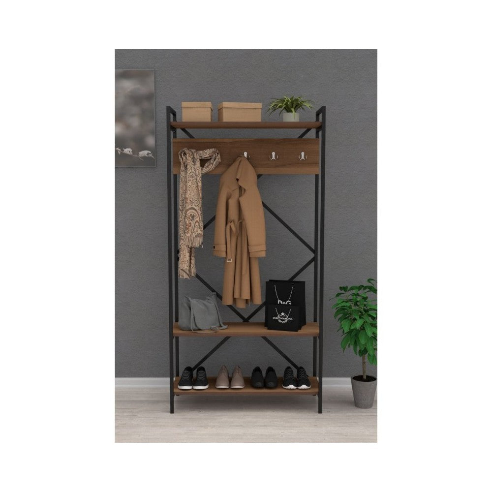 Mobile ingresso appendiabiti struttura in metallo e ripiani noce Navis