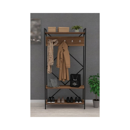 Mobile ingresso appendiabiti struttura in metallo e ripiani noce Navis