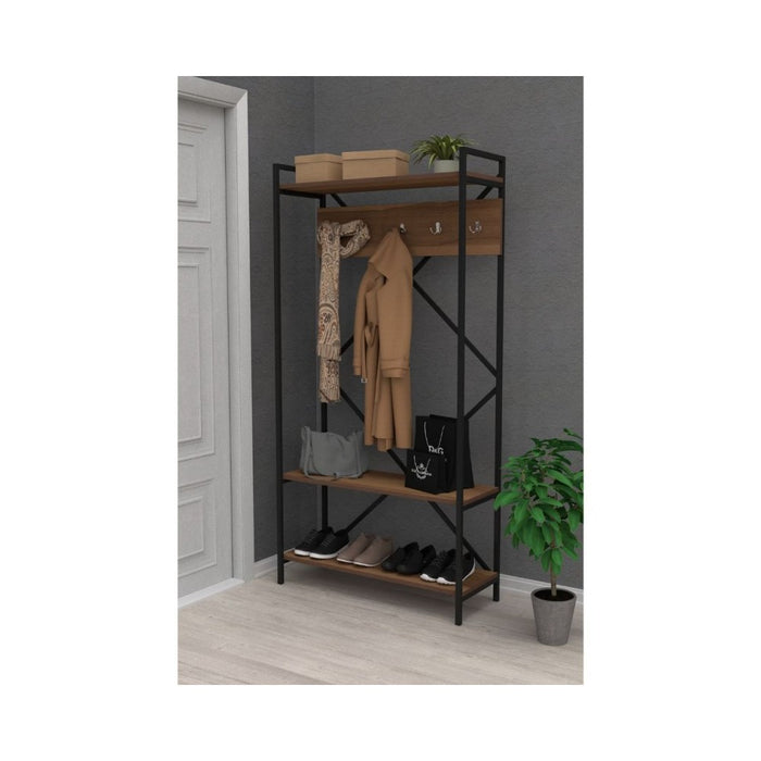 Mobile ingresso appendiabiti struttura in metallo e ripiani noce Navis