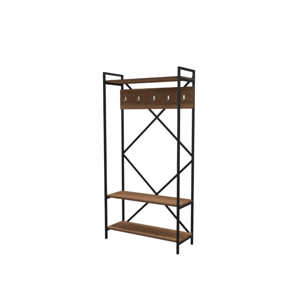 Mobile ingresso appendiabiti struttura in metallo e ripiani noce Navis