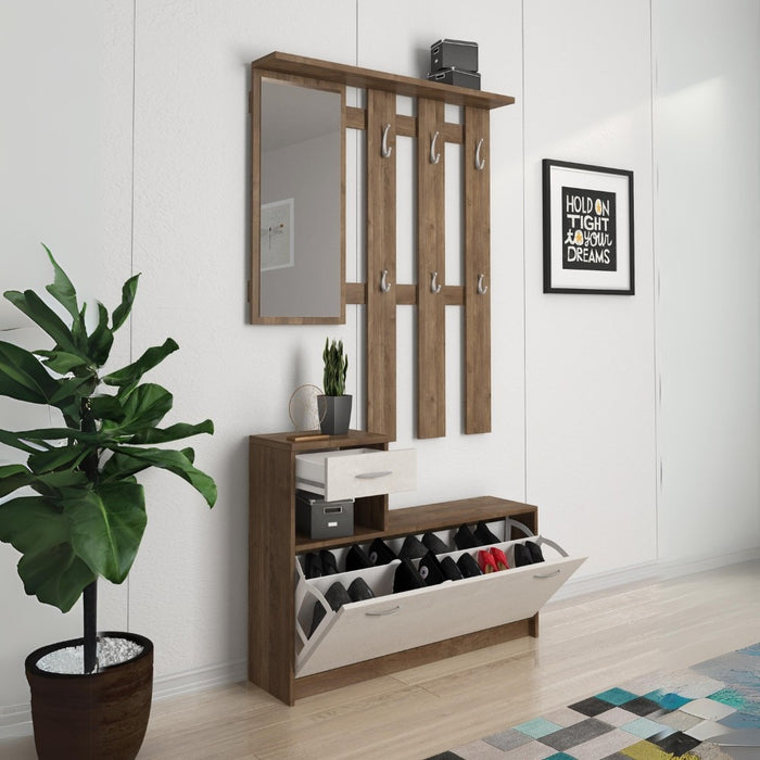 Mobile ingresso con scarpiera Rudolf colore noce eastwood e spatolato