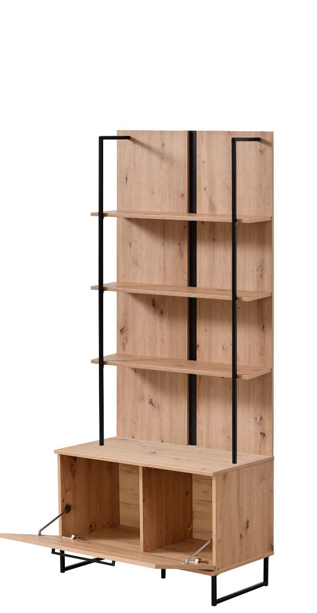 Mobile ingresso industry con ripiani e ribalta, finitura Rovere e Nero, ZFM43280011