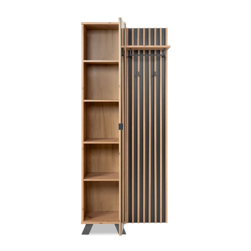 Mobile ingresso Medan 42A cannettato con specchio e 4 ripiani interni colore quercia e antracite