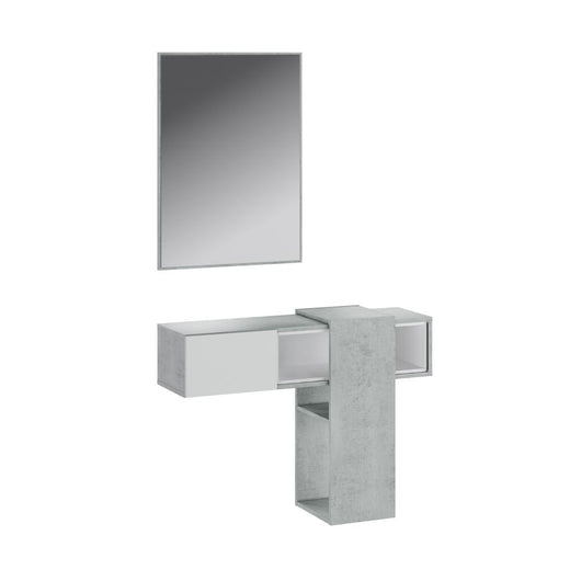 Mobile ingresso sospeso Mog cemento e bianco con specchio