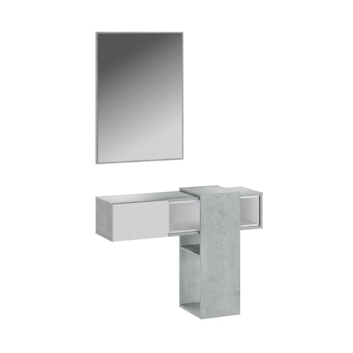Mobile ingresso sospeso Mog cemento e bianco con specchio