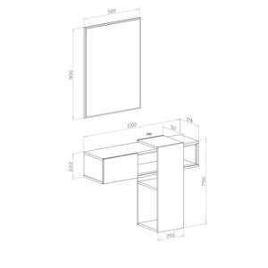 Mobile ingresso sospeso Mog cemento e bianco con specchio