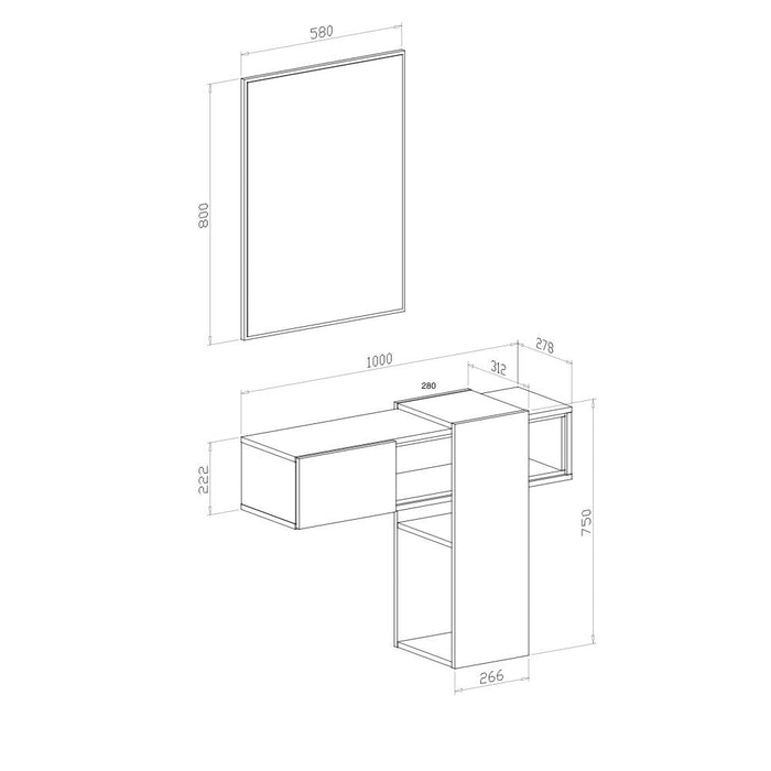 Mobile ingresso sospeso Mog cemento e bianco con specchio