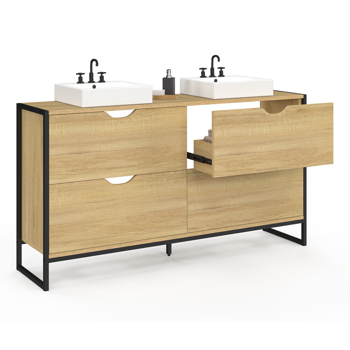 IDMarket - Mobile lavabo doppio DETROIT 4 cassetti design industriale