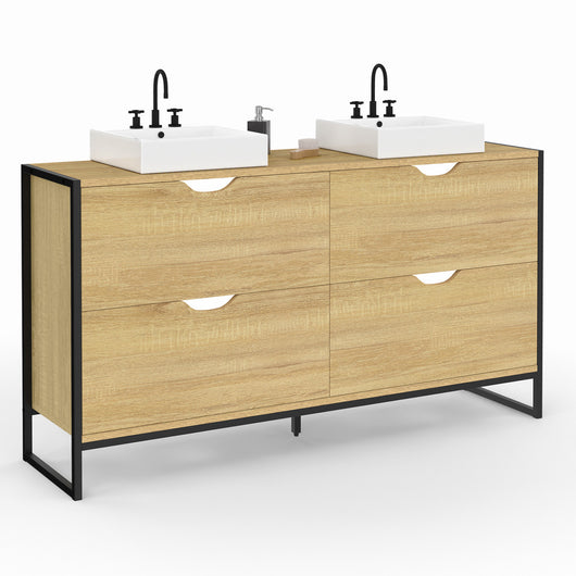 IDMarket - Mobile lavabo doppio DETROIT 4 cassetti design industriale
