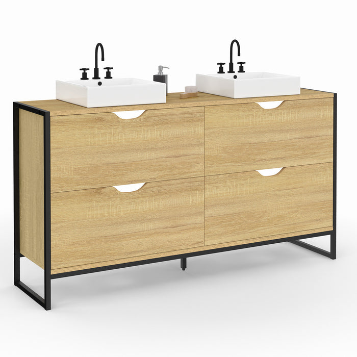 IDMarket - Mobile lavabo doppio DETROIT 4 cassetti design industriale