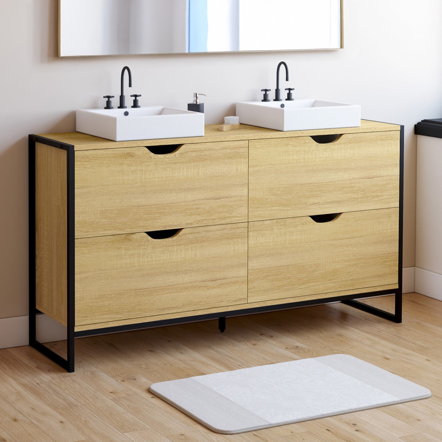 IDMarket - Mobile lavabo doppio DETROIT 4 cassetti design industriale