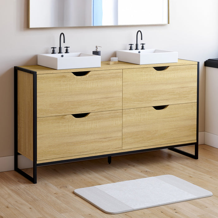 IDMarket - Mobile lavabo doppio DETROIT 4 cassetti design industriale
