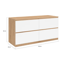 IDMarket - Mobile lavabo doppio TOMI 120 cm 4 cassetti finitura faggio e bianco