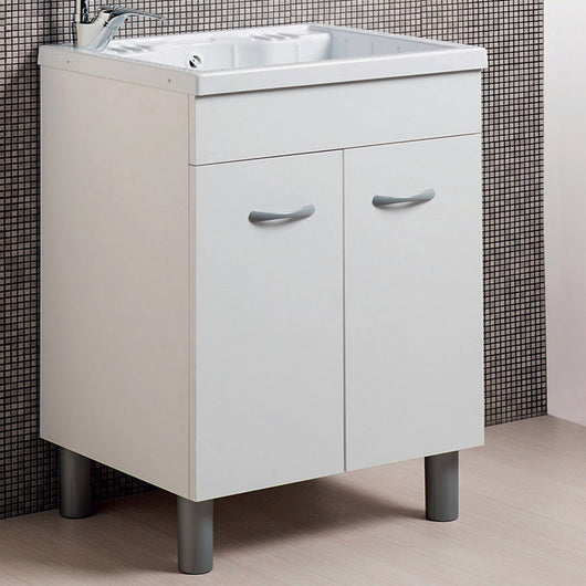 Mobile lavanderia bianco opaco 60x60 o 60x50 con lavabo in abs, dimensioni 60x60