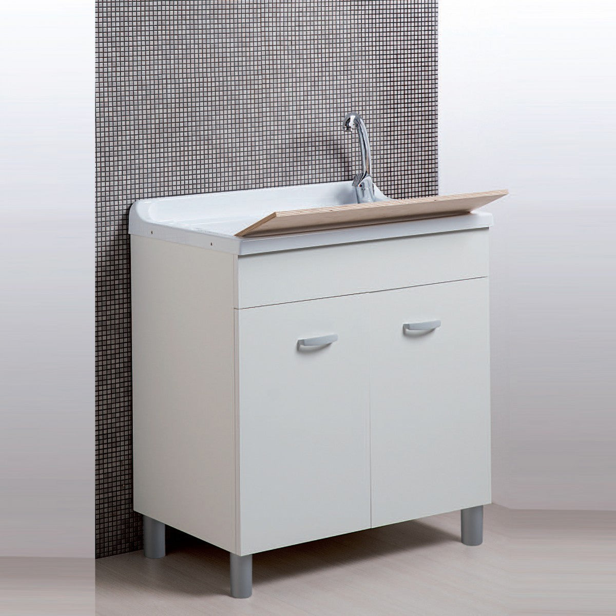Mobile lavanderia bianco opaco 80x50 con lavabo in abs