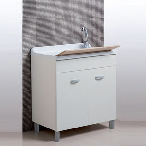 Mobile lavanderia bianco opaco 80x50 con lavabo in abs
