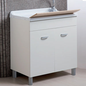 Mobile lavanderia bianco opaco 80x50 con lavabo in abs