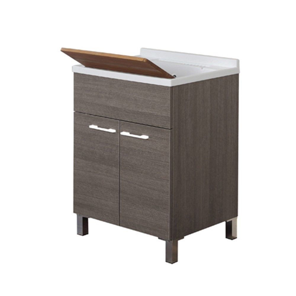 Mobile Lavatoio 2 Ante Rovere Scuro L.60 Con Vasca E Asse