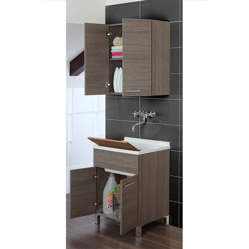 Mobile Lavatoio 2 Ante Rovere Scuro L.60 Con Vasca E Asse