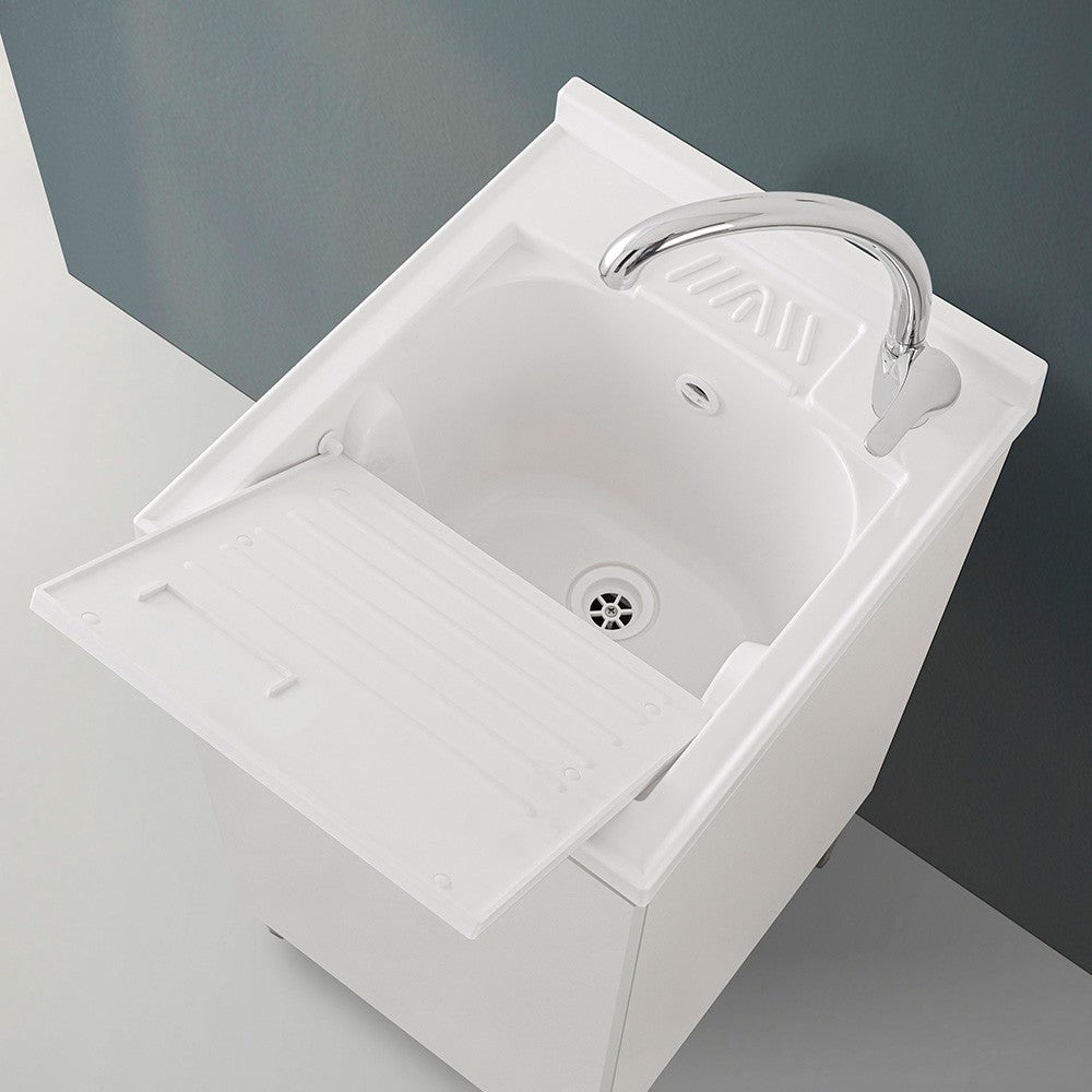 Mobile lavatoio 45 bianco con vasca in resina completa di asse