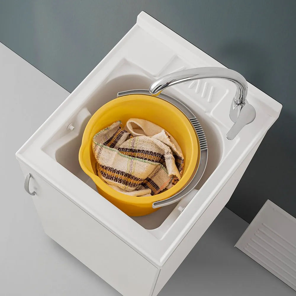 Mobile lavatoio 45 bianco con vasca in resina completa di asse