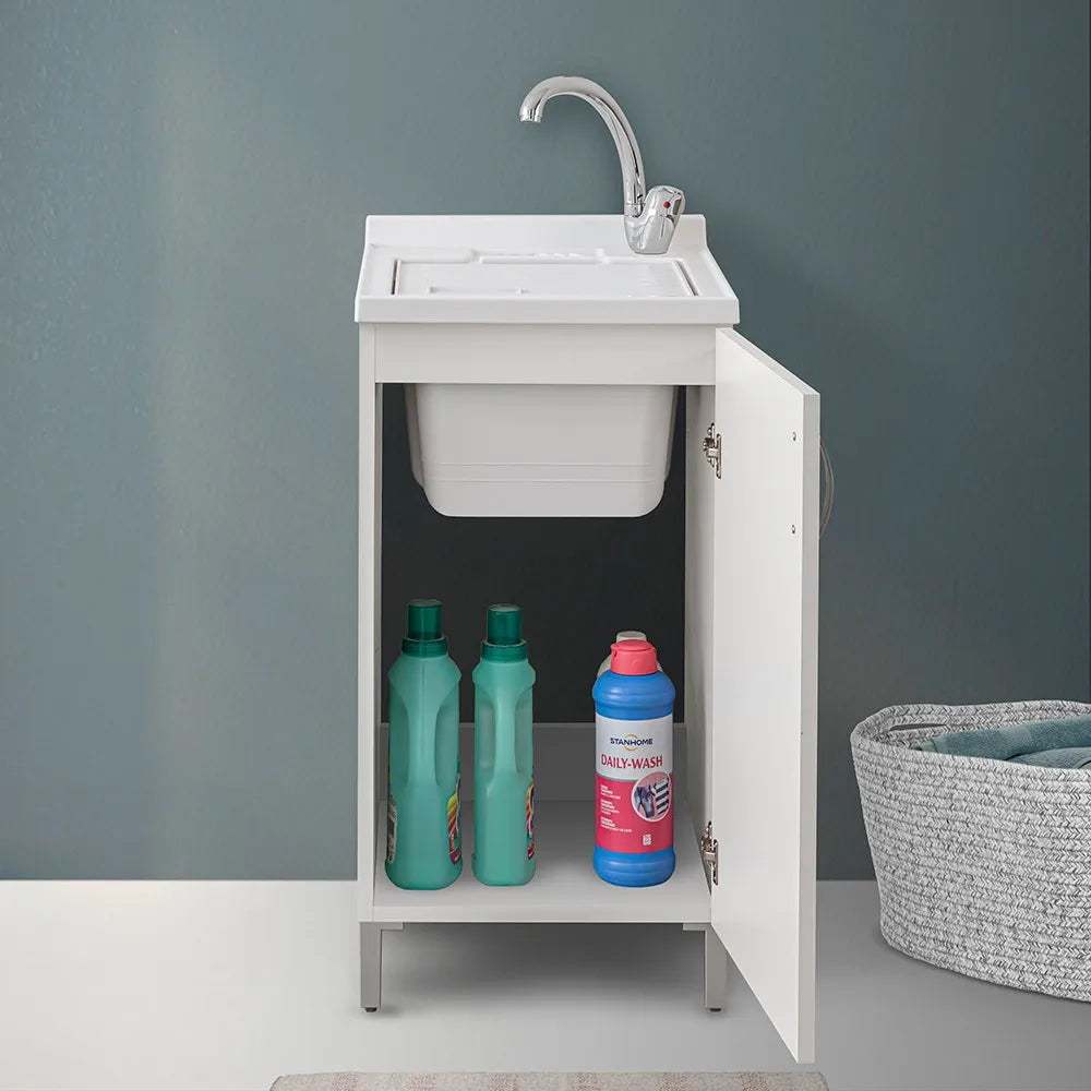 Mobile lavatoio 45 bianco con vasca in resina completa di asse