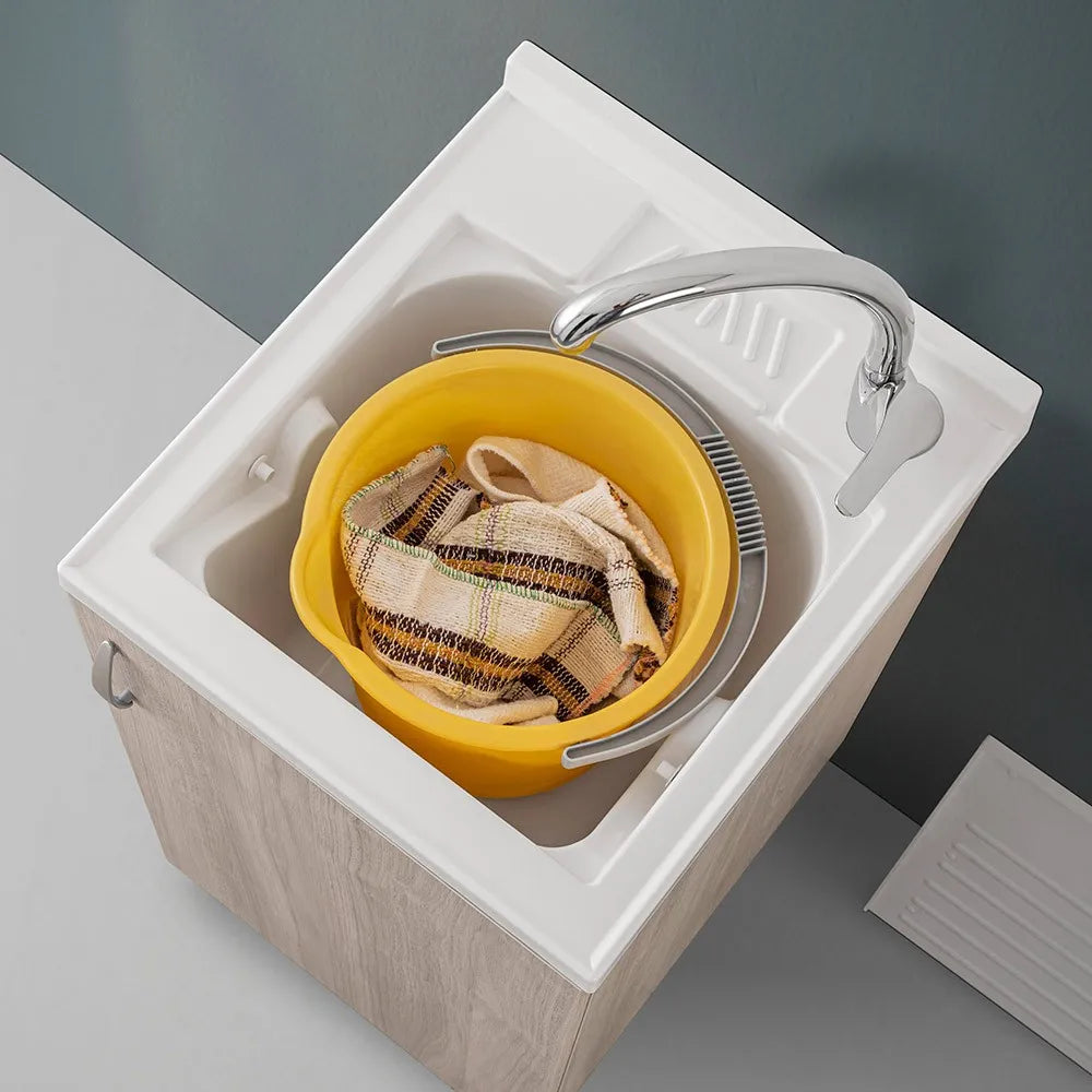 Mobile lavatoio 45 olmo con vasca in resina e strofinatoio